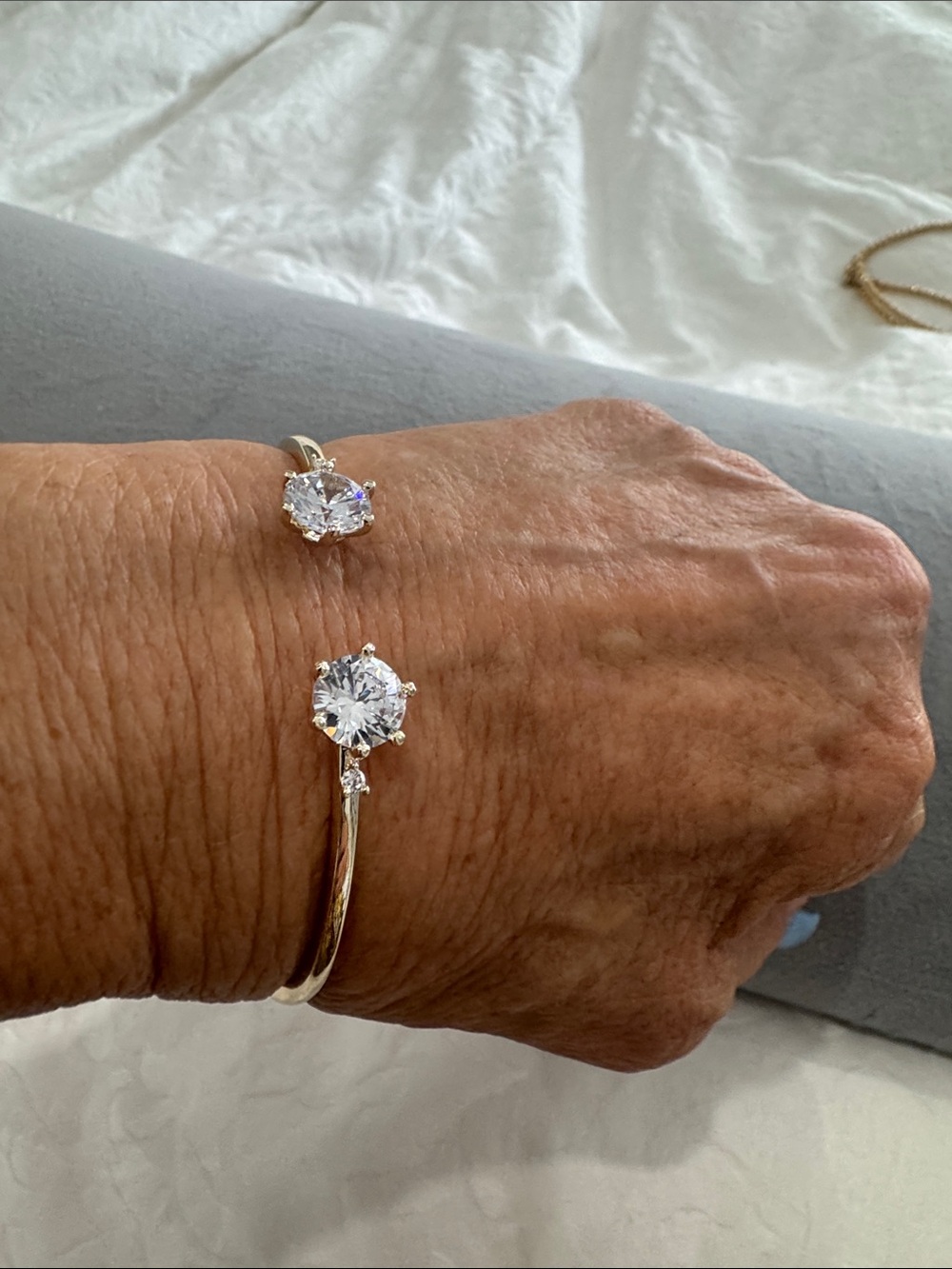 Gold Open-Ended Bracelet with Clear Crystal Accents